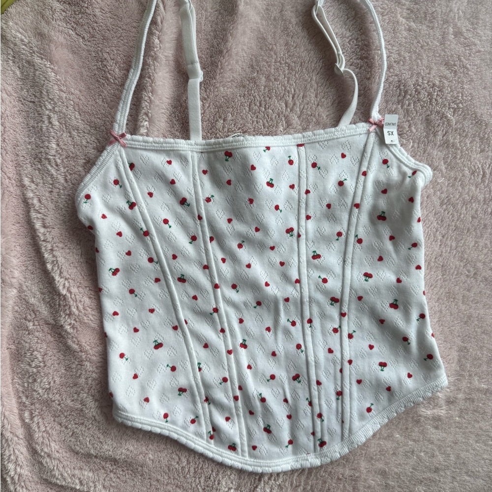Victoria's Secret Pink Cherry White and Red Corset Top